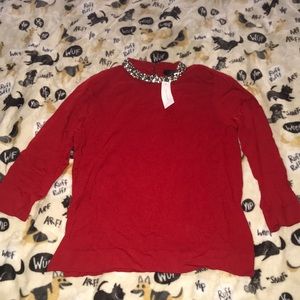 Women’s Ann Taylor Red 3/4 sweater- jeweled neck